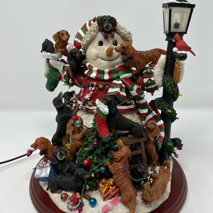 Retired Danbury Mint Dachshund Lighted Snowman Christmas Table Top RARE.
